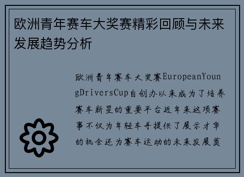 欧洲青年赛车大奖赛精彩回顾与未来发展趋势分析